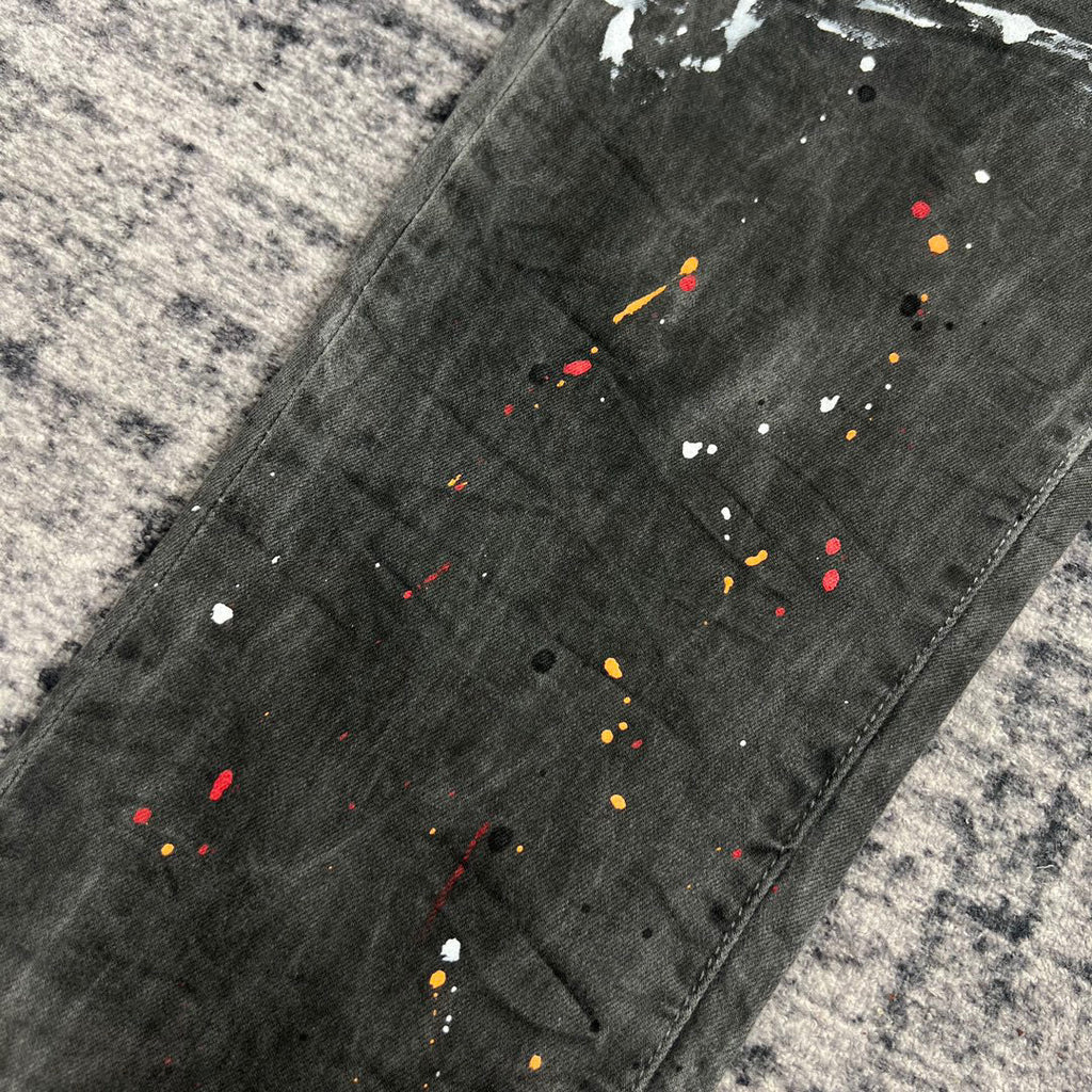 Amiri | Black Waxed Skinny Jeans with Paint Splatter