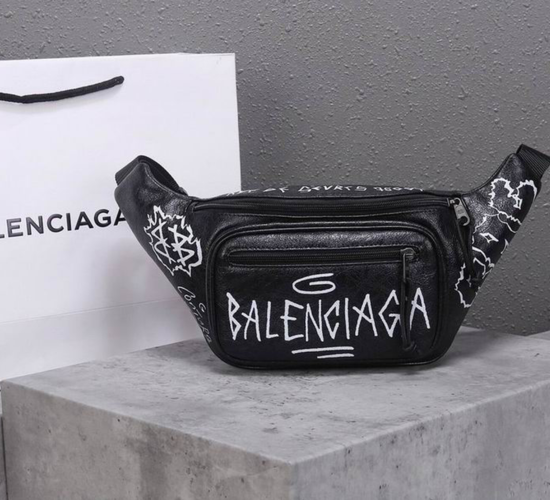 Balenciaga | Black Graffiti Leather Belt Bag