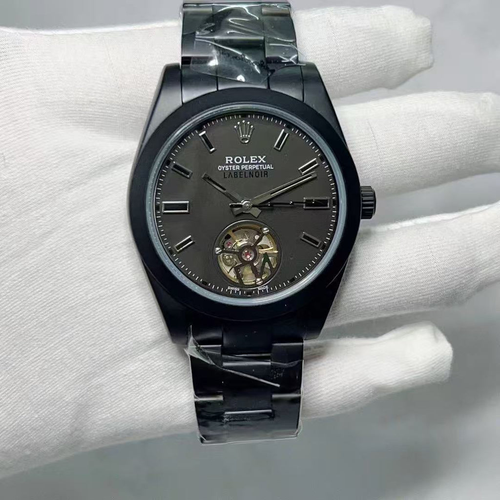 Rolex Oyster Perpetual Label Noir | Black Skeleton Dial | Automatic Movement