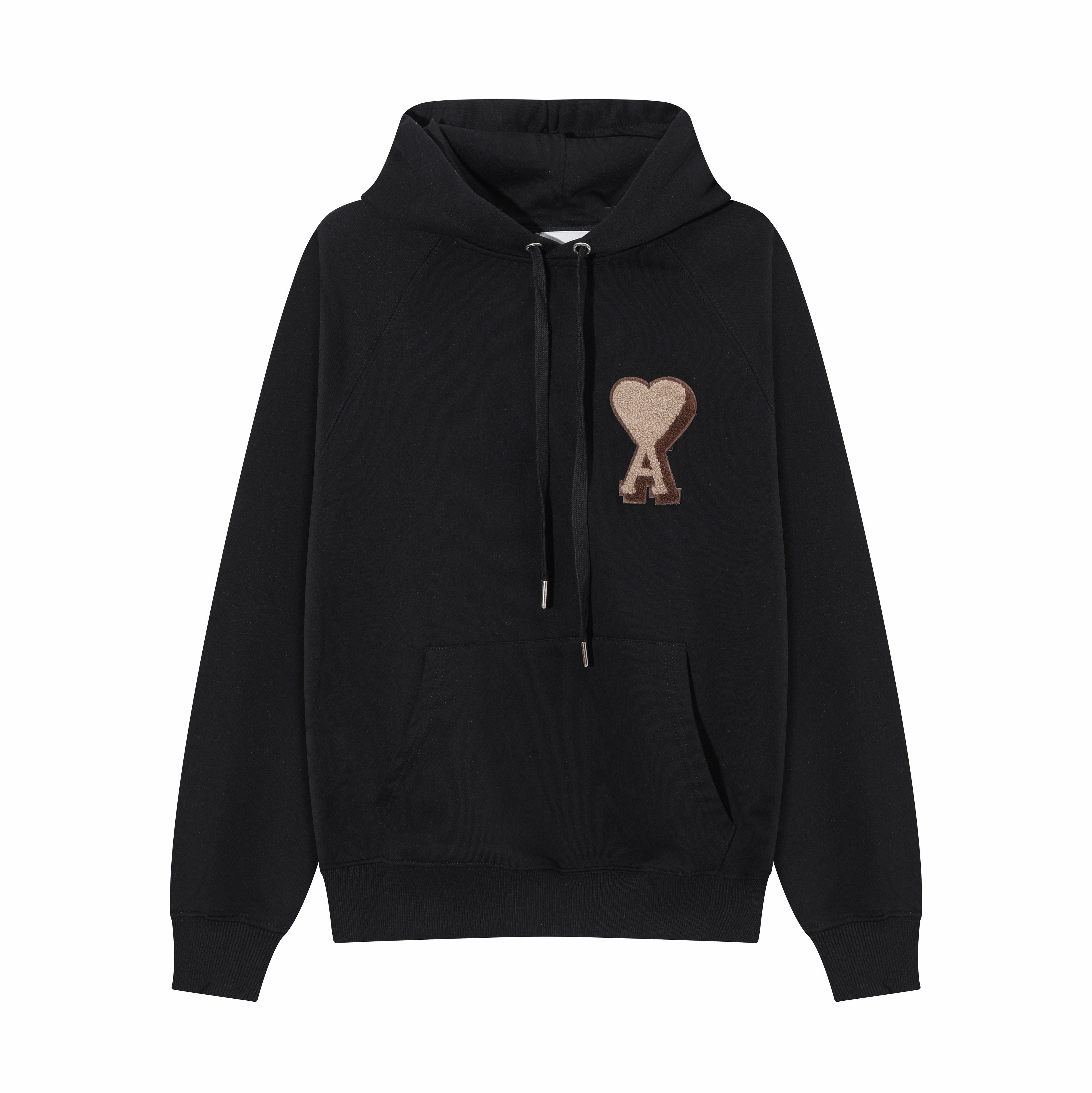 AMI Paris | Logo-Embroidered Hoodie | Black