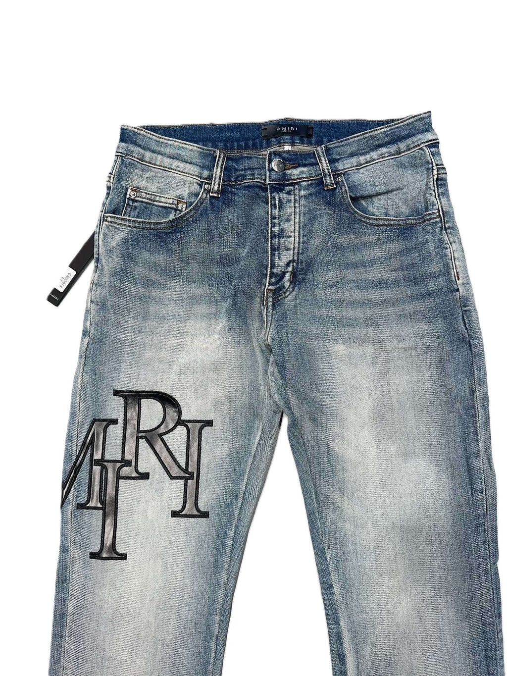Amiri | MRH Monogram Embroidered Denim Jeans | Light Wash Blue Amiri