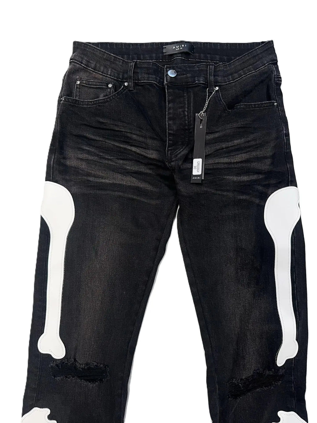 Amiri | Skeleton Bone Patch Skinny Jeans | Black Wash Denim Amiri