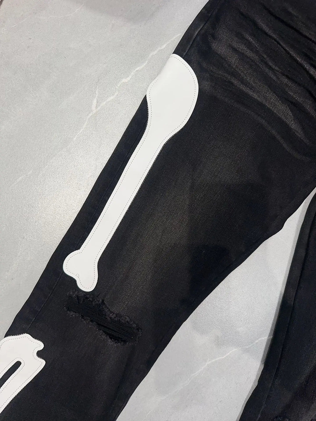 Amiri | Skeleton Bone Patch Skinny Jeans | Black Wash Denim Amiri