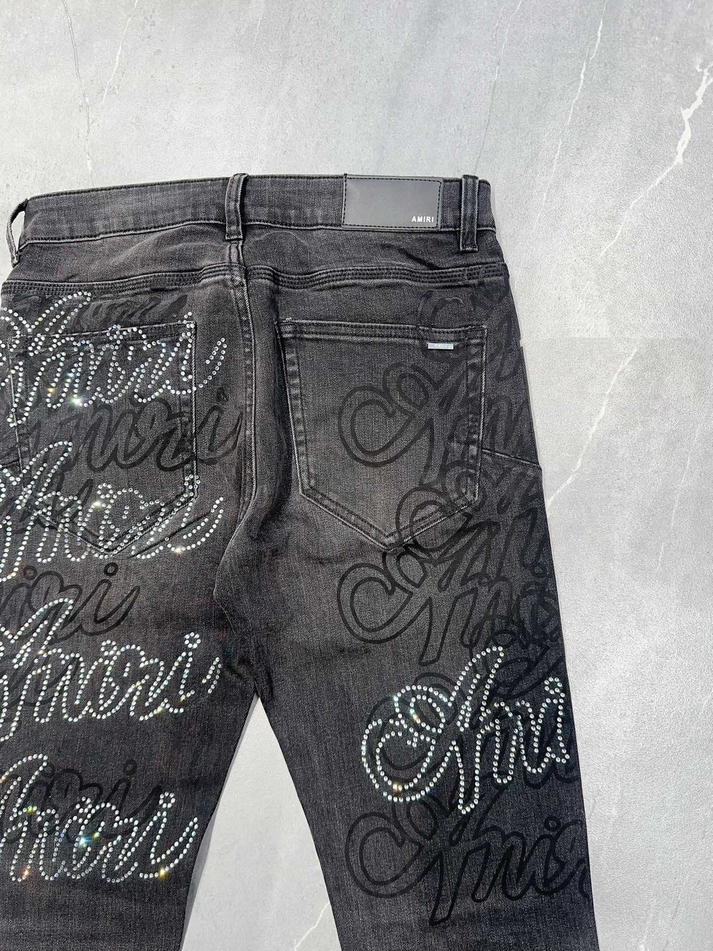 Amiri | Crystal Script Skinny Jeans | Vintage Black Denim Amiri