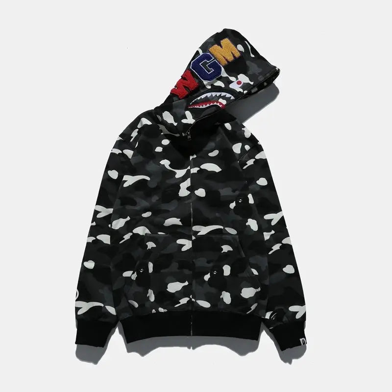 BAPE | Shark Full Zip Hoodie Black Camo | WGM & Tiger Patch UndergroundDesignerPlug