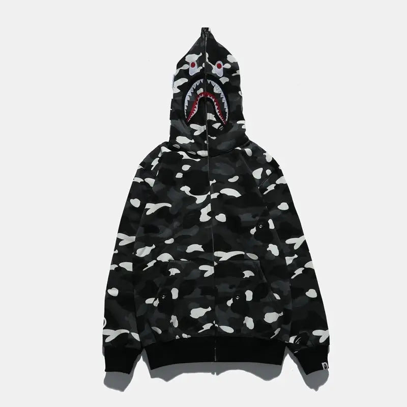 BAPE | Shark Full Zip Hoodie Black Camo | WGM & Tiger Patch UndergroundDesignerPlug