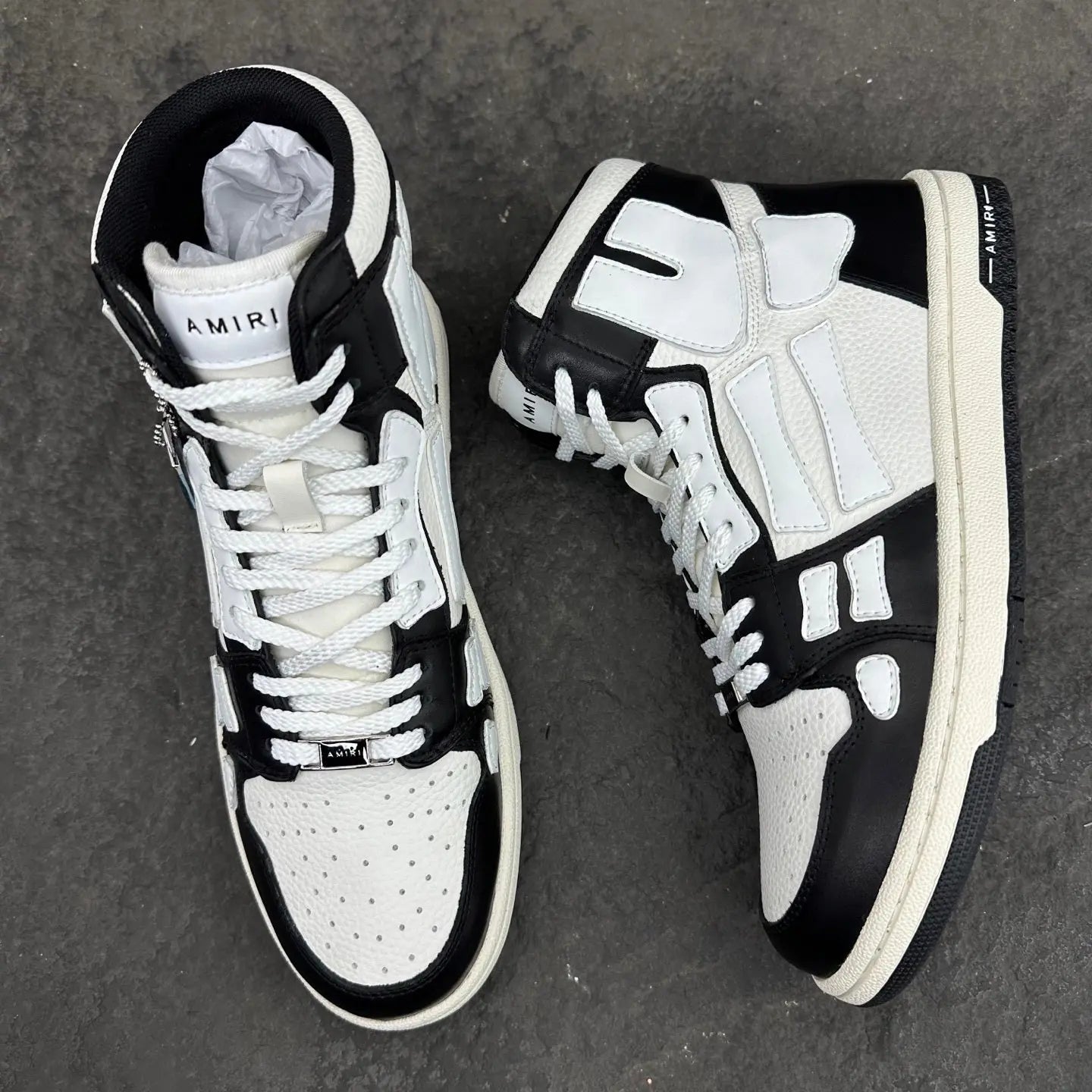 Amiri | Skel-Top High Leather Sneaker | Bandana Blue, Bandana Orange, or Black/White Amiri