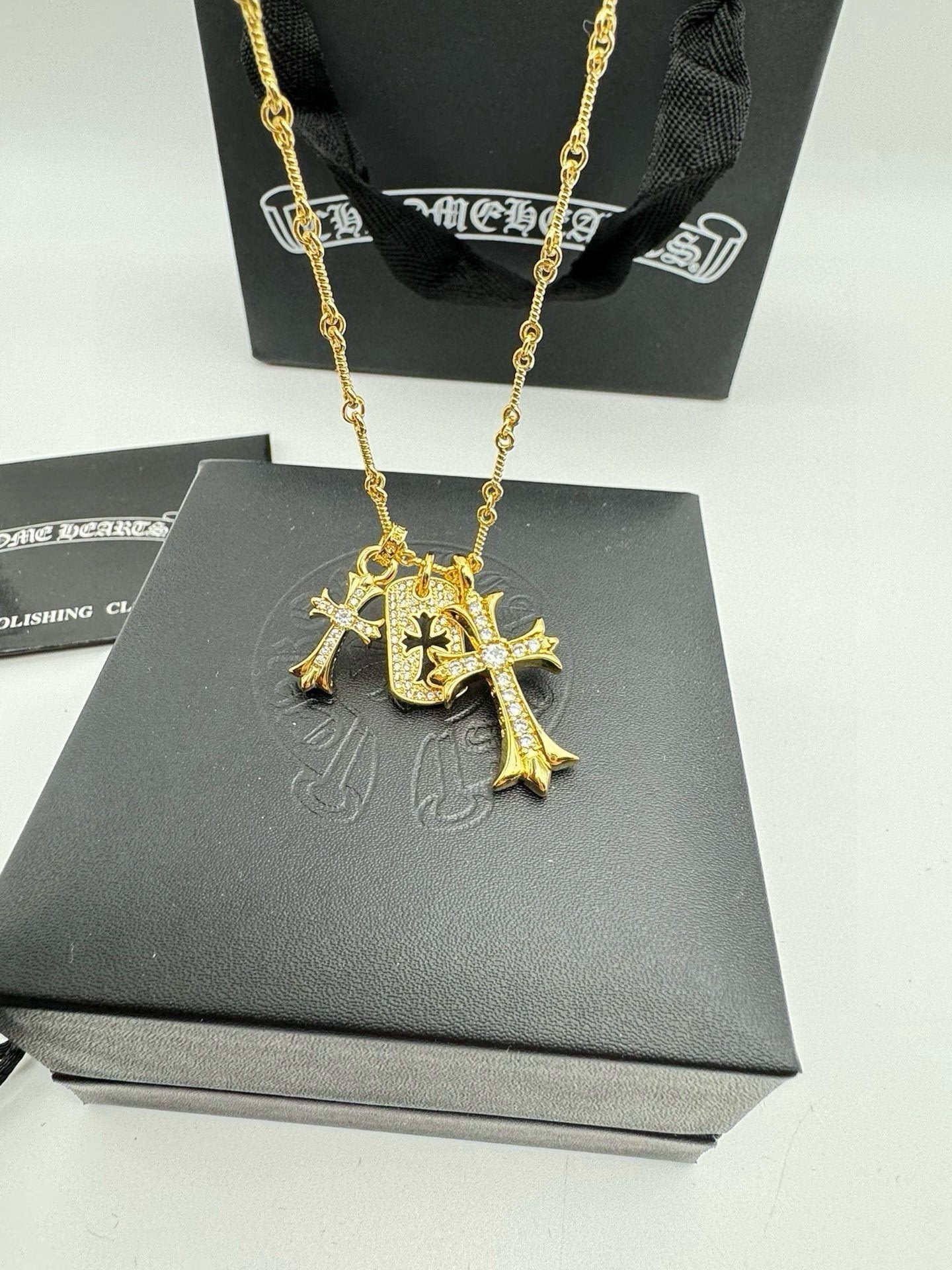 Chrome Hearts | 22K Gold or Silver Cross & Diamond Pendant Necklace