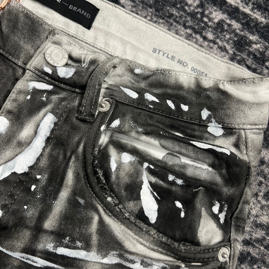 Amiri | Black Waxed Skinny Jeans with Paint Splatter