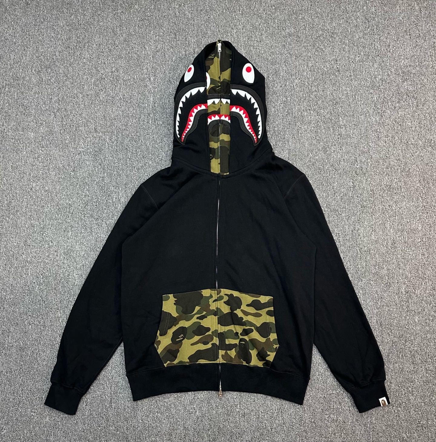 Bape | Shark Full-Zip Hoodie | Black & Grey Camo Pocket
