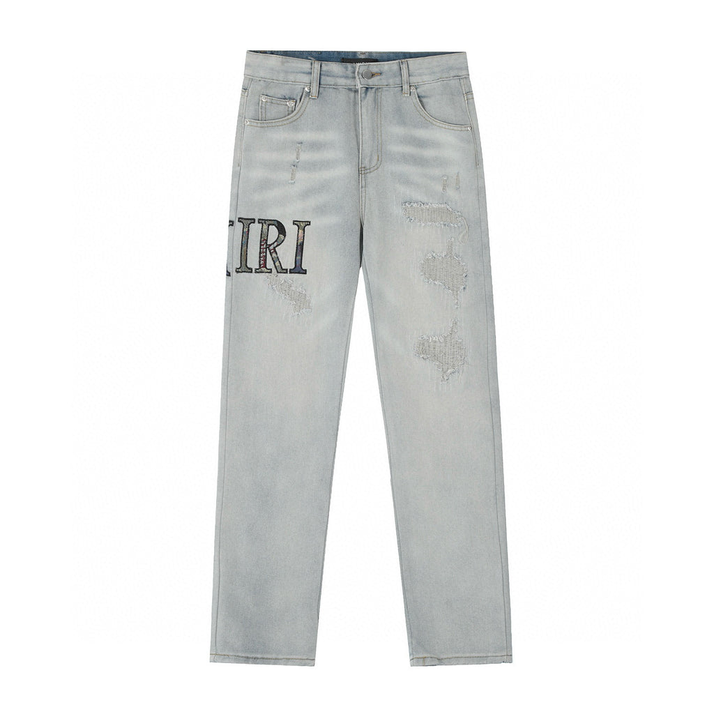 Amiri | MX1 Leather Patch Distressed Jeans | Indigo