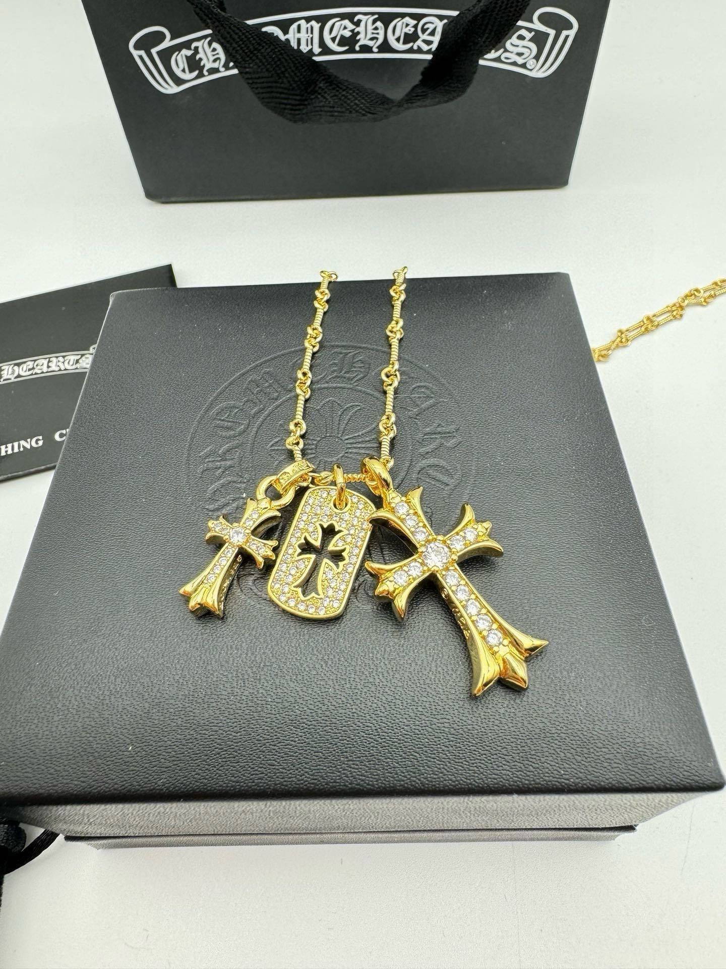 Chrome Hearts | 22K Gold or Silver Cross & Diamond Pendant Necklace