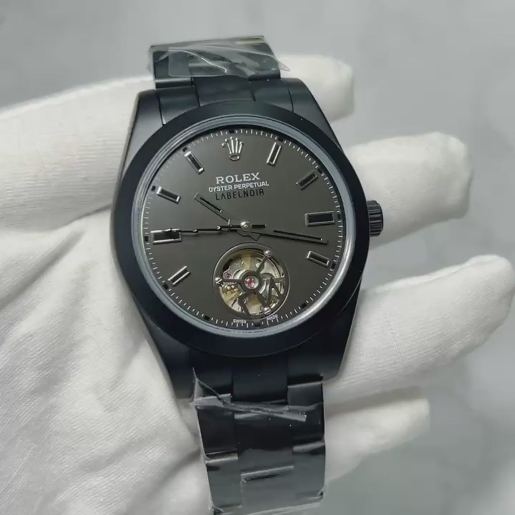 Rolex Oyster Perpetual Label Noir | Black Skeleton Dial | Automatic Movement